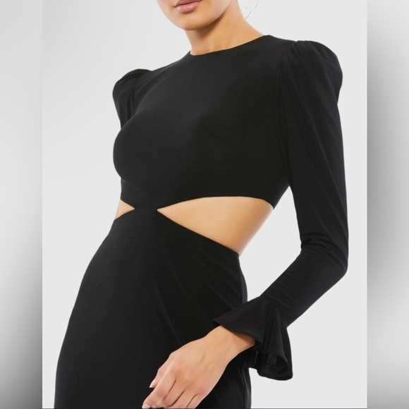 New Mac Duggal Puff Shoulder Cut Out Longsleeve Black Gown Dress size 6 - Picture 4 of 14